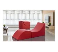 Dmora - Lit pliant Andreina, 130x50h50 cm, Rouge, Panneau effet bois et Similcuir