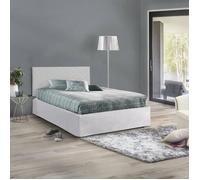Dmora - Lit queen size Clea, 130x5h60 cm, Blanc, Panneau effet bois et Similcuir
