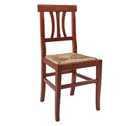 Dmora Lot de 2 chaises de salon ou de cuisine, style campagnard, structure en bois avec fond en paille, 42,5x42h89 cm, couleur Noyer