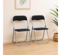 Dmora - Lot de 2 chaises pliante Marbella, Fauteuil gain de place, Chaise invité, Siège de réunion en simili cuir, 43x47h80 cm, Noir
