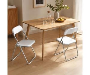 Dmora - Lot de 2 chaises pliante Marbella, Fauteuil gain de place, Chaise invité, Siège de réunion en simili cuir, 43x47h80 cm, Blanc