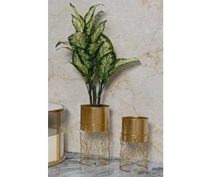 Dmora - Lot de 2 Porte-vases Clarence, Complément de décoration, Article décoratif, Accessoire de décoration, 23x23 h43 cm, Or