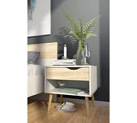 Dmora Lot de Deux Tables de Chevet Couleur Blanc et chêne, Dimensions 50 x 49 x 39 cm