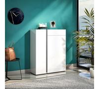 Dmora - Meuble à Chaussures Cairo, Meuble à Chaussures, Armoire d'entrée Polyvalente, Rangement pour Chaussures, Made in Italy, 91x33h115 cm, Blanc Brillant et Anthracite