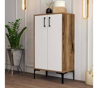 Dmora - Meuble à chaussures Helios, Meuble à chaussures, Armoire d'entrée polyvalente, Rangement pour chaussures, 60x35h111 cm, Noyer et Blanc