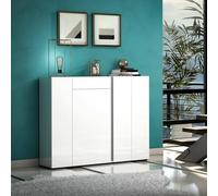Dmora - Meuble à Chaussures Lobamba, Meuble à Chaussures, Armoire d'entrée Polyvalente, Rangement pour Chaussures, Made in Italy, 149x33h115 cm, Blanc Brillant et Anthracite