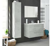 Dmora - Meuble colonne Alexandria, Meuble de salle de bain à 2 portes, Armoire suspendue avec 2 étagères, 30x25h150 cm, Gris ciment