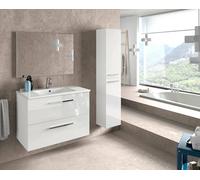 Dmora - Meuble colonne Alexandria, Meuble de salle de bain à 2 portes, Armoire suspendue avec 2 étagères, 30x25h150 cm, Blanc brillant