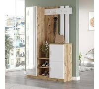 Dmora - Meuble d'entrée Australis, Crochet d'entrée, Composition pour l'atrium, Console de Rangement Multifonction, 114x38h180 cm, Chêne et Blanc