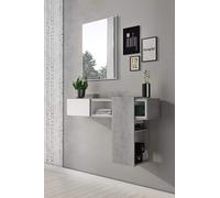 Dmora Meuble d'entrée avec miroir, entrée pour hall avec tiroir, Vide-poche pour petits appartements, cm 100x27h155, couleur Ciment et Blanc