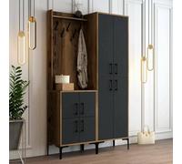 Dmora - Meuble d'entrée Castor, Crochet d'entrée, Composition pour l'atrium, Console de Rangement Multifonction, 120x35h200 cm, Noyer et Anthracite