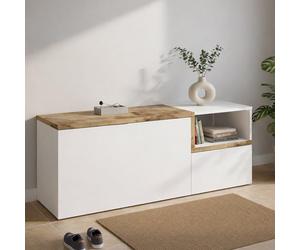 Dmora - Meuble d'entrée Flavio, entrée multifonction moderne, casier polyvalent pour hall d'entrée, 100% Made in Italy, 120x40h54 cm, blanc brillant et érable