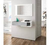 Dmora Meuble d'entrée Mcallen, Entrée réversible avec Miroir, Meuble d'entrée avec tiroir, Plateau de Poche pour Appartements, 95x26h69 cm, Blanc et Ciment