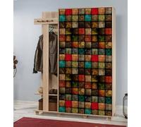 Dmora - Meuble d'entrée Terpsi, Crochet d'entrée, Composition pour l'atrium, Console de Rangement Multifonction, 135x36h194 cm, Chêne et Multicolore