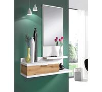 Dmora Meuble d'entrée Tijuana, Entrée avec Miroir et tiroir, Plateau à Poches pour Hall d'entrée de Petits Appartements, 81x29h116 cm, Chêne Blanc et noué