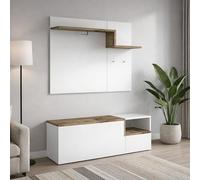 Dmora - Meuble d'entrée Yuri, entrée multifonction moderne, casier polyvalent pour hall d'entrée, 100% Made in Italy, 120x40h54 cm, blanc brillant et érable