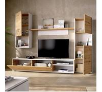 Dmora - Meuble haut Artex, 220 x 41 x h 180 cm, Nœuds de chêne, Blanc, Panneau effet bois