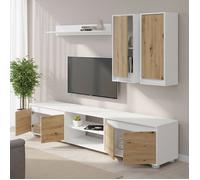 Dmora - Meuble haut Astulo 200x40xh114 cm Blanc Chêne Panneau effet bois