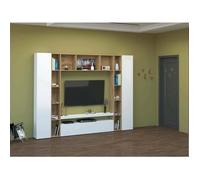 Dmora - Meuble haut Austis 270x35xh210 cm Blanc brillant Chêne Panneau effet bois