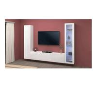 Dmora - Meuble haut Felicina 260x30xh180 cm Blanc brillant Panneau effet bois et Verre