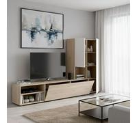 Dmora - Meuble Mural Ainos, Composition du Salon, Meubles de Salon Polyvalents, Meuble télé, 227x40 h141 cm, Blanc et Chêne Clair