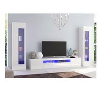 Dmora Meuble Mural Enzo, Ensemble de salon meuble TV, Meuble de salon polyvalent, 100% Made in Italy, cm 290x40h162, Blanc brillant