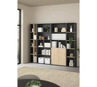 Dmora - Meuble Mural Sabine, Composition du Salon, Meubles de Salon Polyvalents, Meuble télé, 241x34 h205 cm, Chêne et Gris