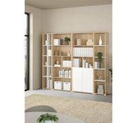 Dmora - Meuble Mural Sabine, Composition du Salon, Meubles de Salon Polyvalents, Meuble télé, 241x34 h205 cm, Chêne Clair et Blanc