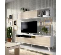 Dmora - Meuble Mural Tambo, Composition du Salon, Meubles de Salon Polyvalents, Meuble télé, 180x41 h180 cm, Blanc et Chêne Clair