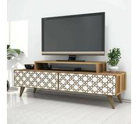 Dmora Meuble Porte Sheratan, Buffet de Salon, Armoire Basse pour TV, Base Murale équipée, 140 x 42 h 49 cm, Noyer et Blanc