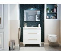 Dmora - Meuble sous lavabo Ona, Armoire de Toilette, Récipient pour lavabo, Meuble d'évier, 80x45 h86 cm, Blanc Brillant et Chêne Clair