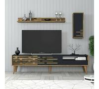 Dmora - Meuble TV Alnilam, Buffet de Salon, Armoire Basse pour TV, Base Murale de Rangement, 180x45h35 cm, Anthracite et Noyer