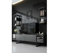 Dmora - Meuble TV Ananke, Buffet de Salon, Armoire Basse pour TV, Base Murale de Rangement, 180x30h48 cm, Anthracite et Noir