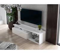 Dmora - Meuble TV Baltico, Buffet de Salon, Armoire Basse pour TV, Base Murale de Rangement, 160x38h41 cm, Blanc et Blanc Brillant