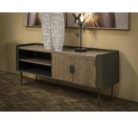Dmora - Meuble TV Berlingo, Buffet de Salon, Armoire Basse pour TV, Base Murale de Rangement, 150x42 h58 cm, Gris et Marron