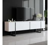 Dmora - Meuble TV Centaurus, Buffet de Salon, Armoire Basse pour TV, Base Murale de Rangement, 180x30h50 cm, Blanc et Noir