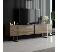 Dmora - Meuble TV Centaurus, Buffet de Salon, Armoire Basse pour TV, Base Murale de Rangement, 180x30h50 cm, Noyer et Or