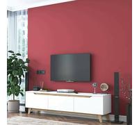 Dmora - Meuble TV Cor, Buffet de Salon, Armoire Basse pour TV, Base Murale de Rangement, 180x35h49 cm, Blanc et Noyer