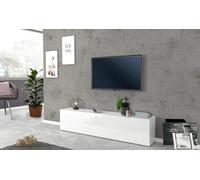 Dmora Meuble TV de salon, Made in Italy, Meuble TV avec 1 abattant, 180x30h40 cm, coloris blanc brillant