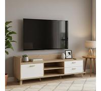Dmora - Meuble TV Eloise, Buffet de Salon, Armoire Basse pour TV, Base Murale de Rangement, 182x51 h62 cm, Chêne Clair et Blanc
