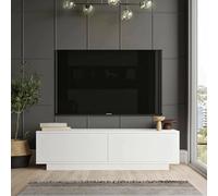 Dmora - Meuble TV Ganymede, Buffet de Salon, Armoire Basse pour TV, Base Murale de Rangement, 140x36 h38 cm, Blanc