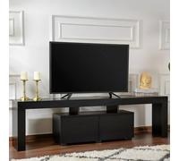 Dmora - Meuble TV Govone, Buffet de Salon, Armoire Basse pour TV, Base Murale de Rangement, 180x31 h50 cm, Noir