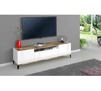 Dmora - Meuble TV Ivan, Buffet Bas de Salon avec 2 Portes, Base pour Meuble TV, 100% Made in Italy, 160x40h47 cm, Blanc Brillant et érable