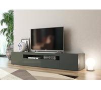 Dmora - Meuble TV Jesse, Buffet bas de salon avec 3 portes, Base pour meuble TV, 100% Made in Italy, 200x40h37 cm, Anthracite Brillant