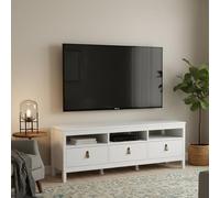 Dmora - Meuble TV Liliane, Buffet de Salon, Armoire Basse pour TV, Base Murale de Rangement, 151x38 h54 cm, Blanc