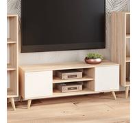 Dmora - Meuble TV Lomza, Buffet de salon, Armoire basse pour TV, Base murale de rangement, 155x40 h50 cm, Chêne clair