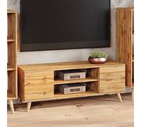 Dmora - Meuble TV Lomza, Buffet de salon, Armoire basse pour TV, Base murale de rangement, 155x40 h50 cm, Marron