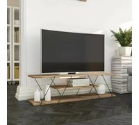 Dmora - Meuble TV Lysithea, Buffet de Salon, Armoire Basse pour TV, Base Murale de Rangement, 120x30h33 cm, Noir et Noyer
