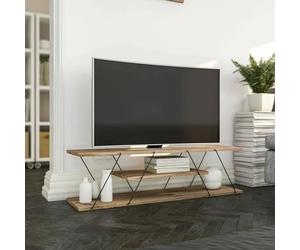 Dmora - Meuble TV Lysithea, Buffet de Salon, Armoire Basse pour TV, Base Murale de Rangement, 120x30h33 cm, Noir et Noyer