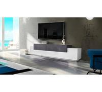 Dmora - Meuble TV Nico, Buffet bas de salon, Base pour meuble TV, 100% Made in Italy, 240x45h52 cm, Blanc brillant et ardoise